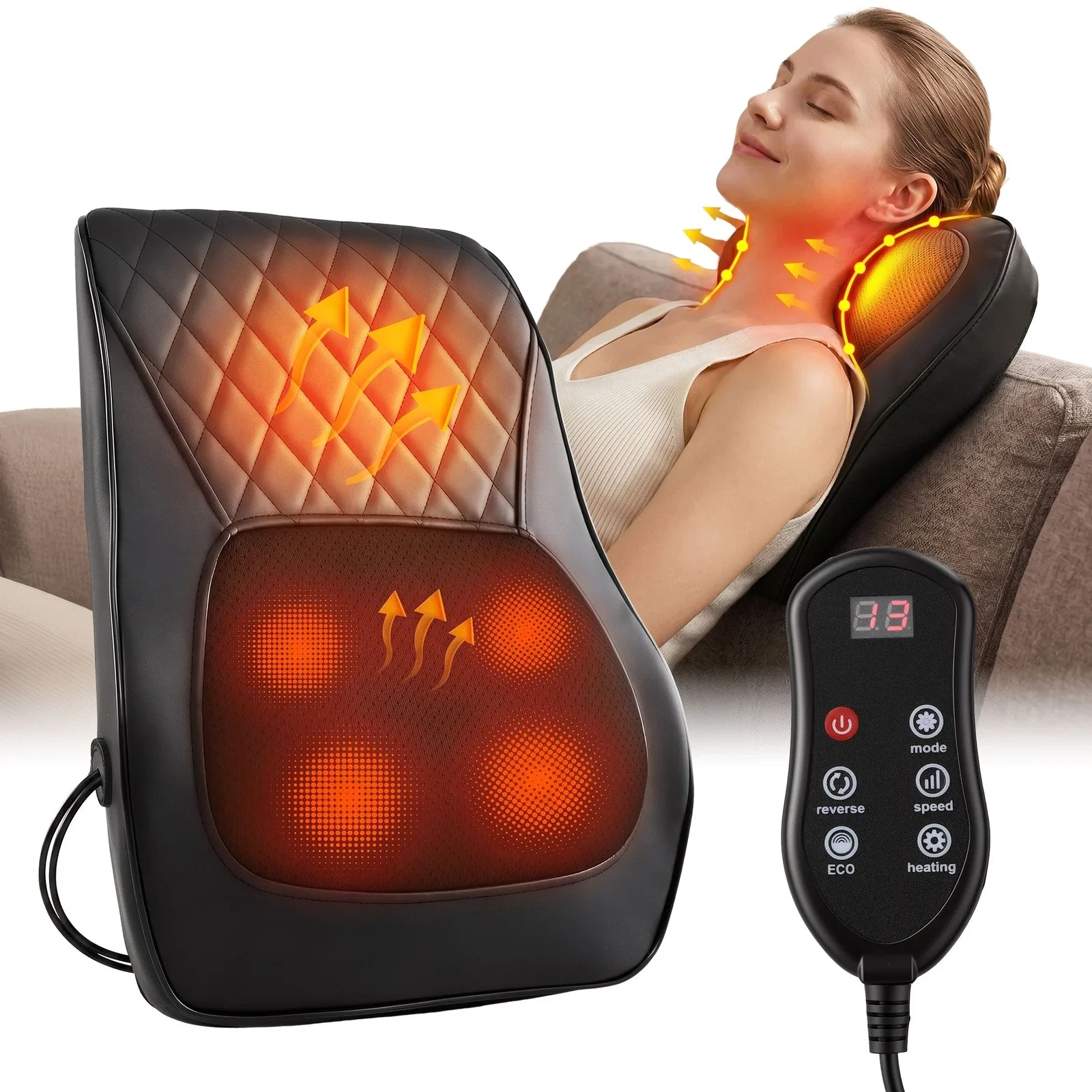 Livemor Back Massager with Heat and Traction, Neck and Shoulder Massage Pillow, Ergonomic Backrest for Office Chair & Sofa, Lumbar Support
Cushion with 2-Level Thermal Relief, 6 Modes for Cervical & Full Body Pain Relief, Large