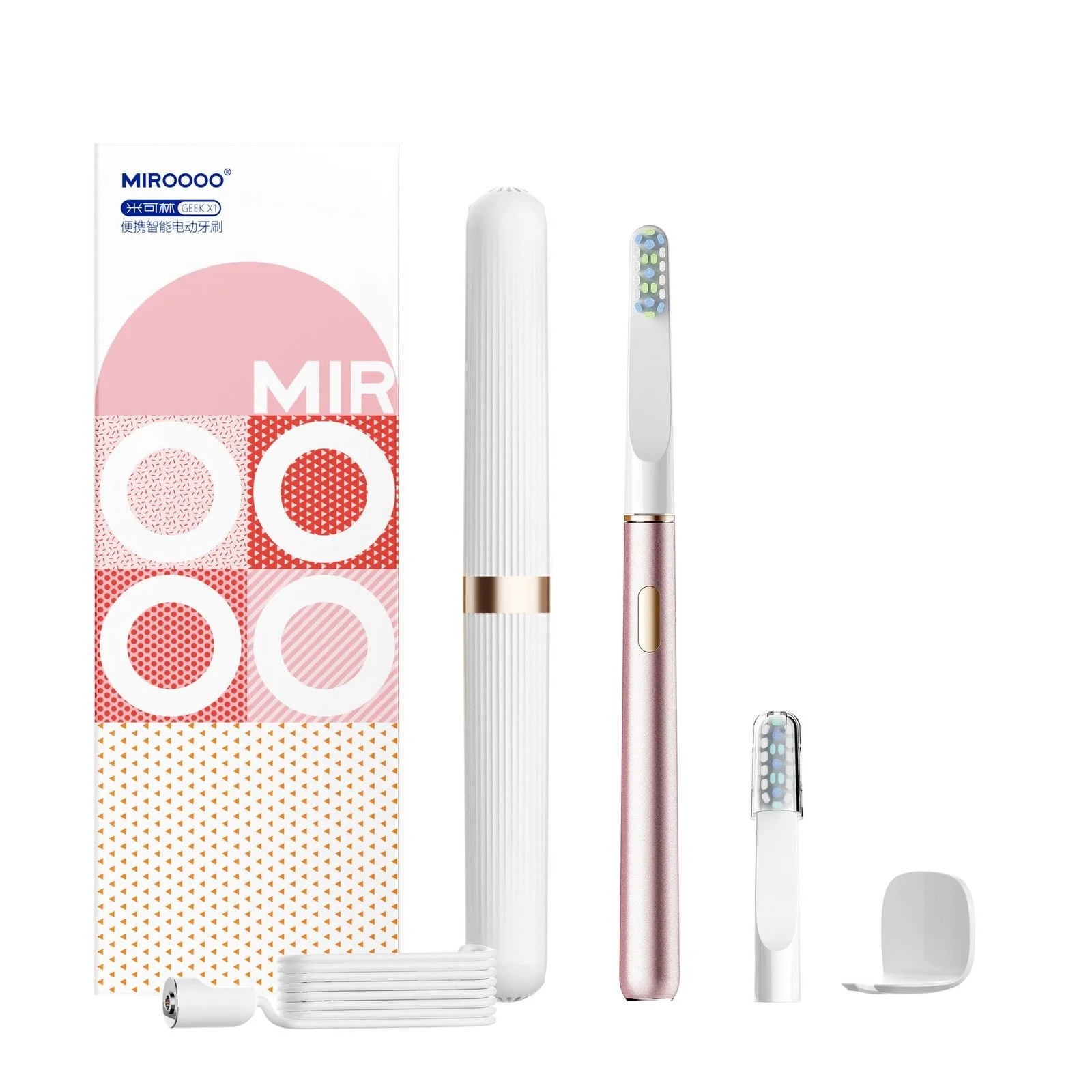 PINK Miroooo Electric Toothbrush with 2 Brush Heads Travel Case,Sonic Toothbrush