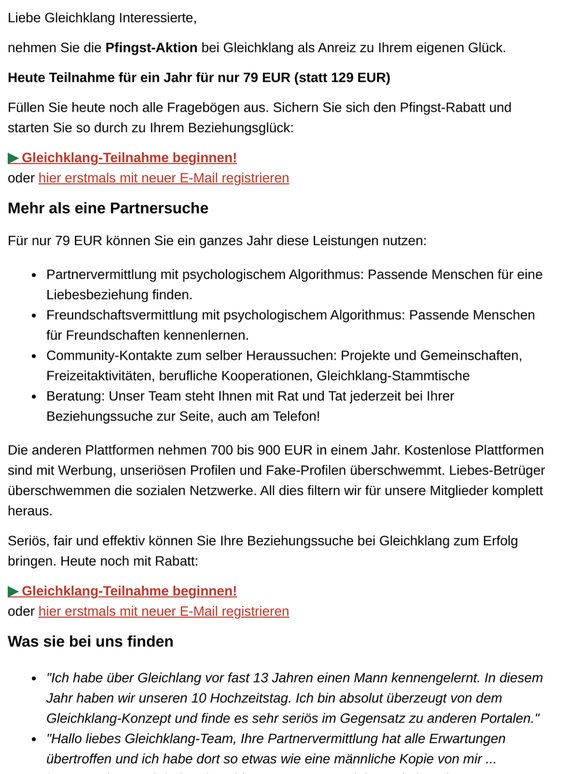 Es gibt eine Pfingst-Überraschung für Sie bei Gleichklang