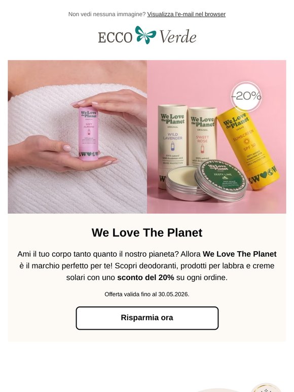 ♥️🌍 -20% sui cosmetici naturali di We Love The Planet