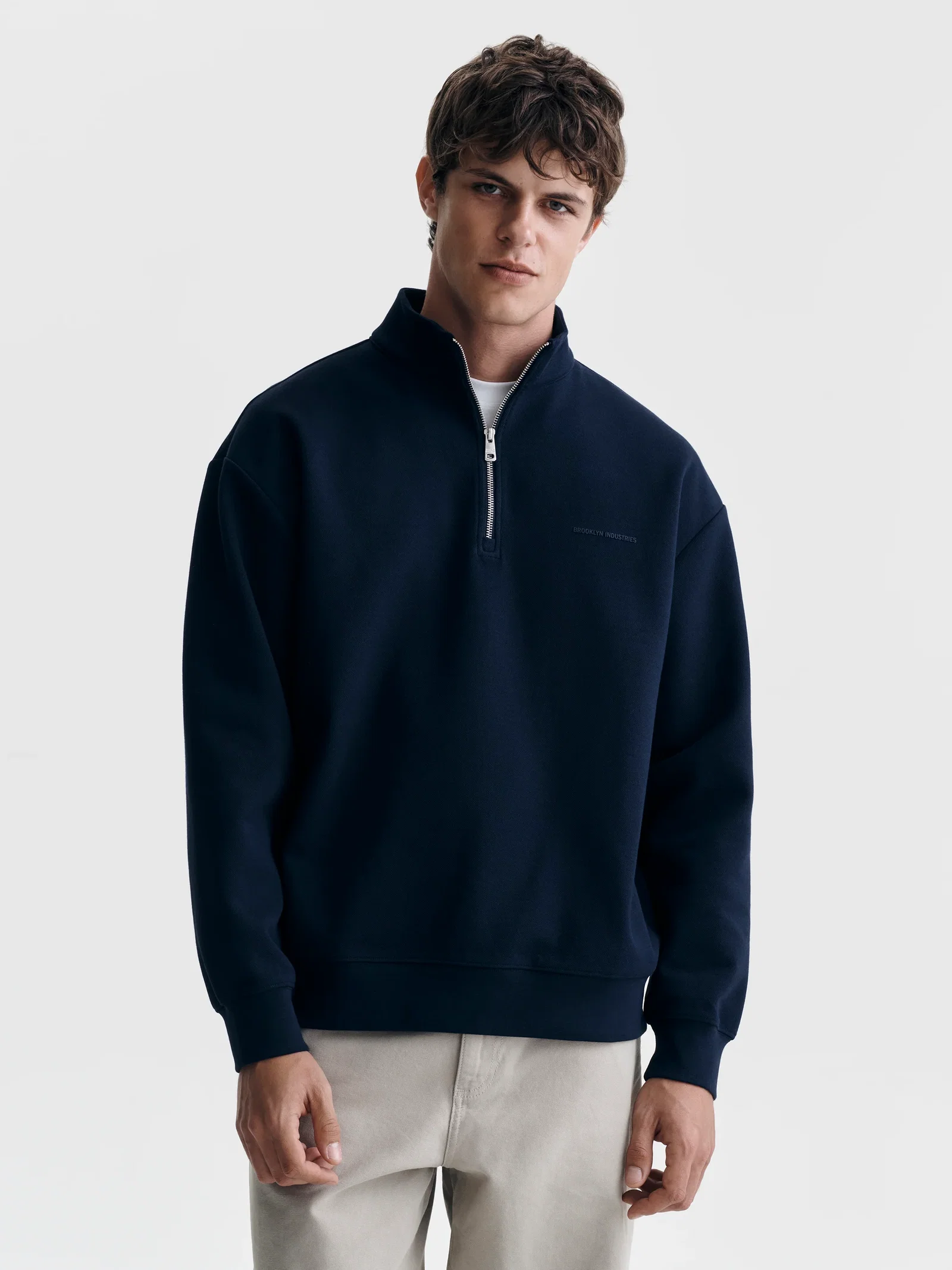 Image of Men's Pique Half Zip Sweatshirt in Black Iris