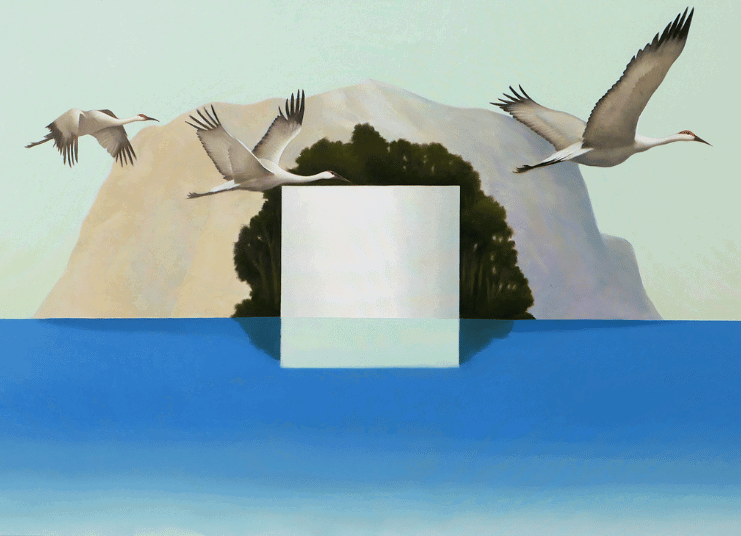 painting of birds and the ocean