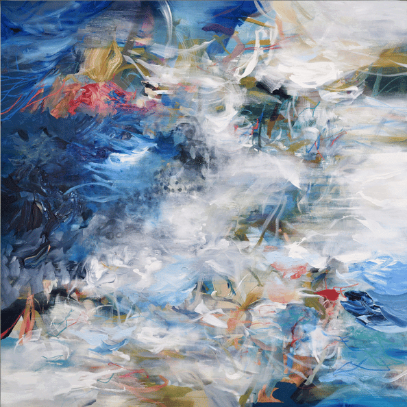abstract painting with blues and whites