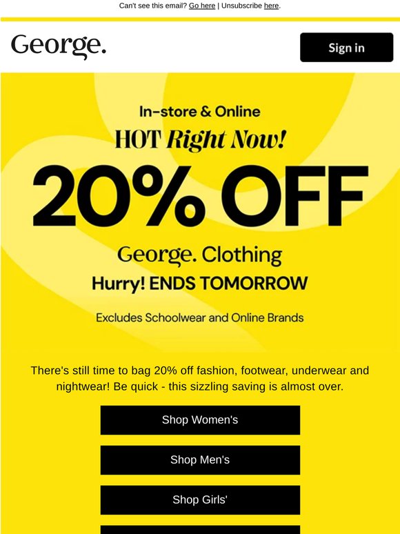 20% off George Clothing ends soon 👀