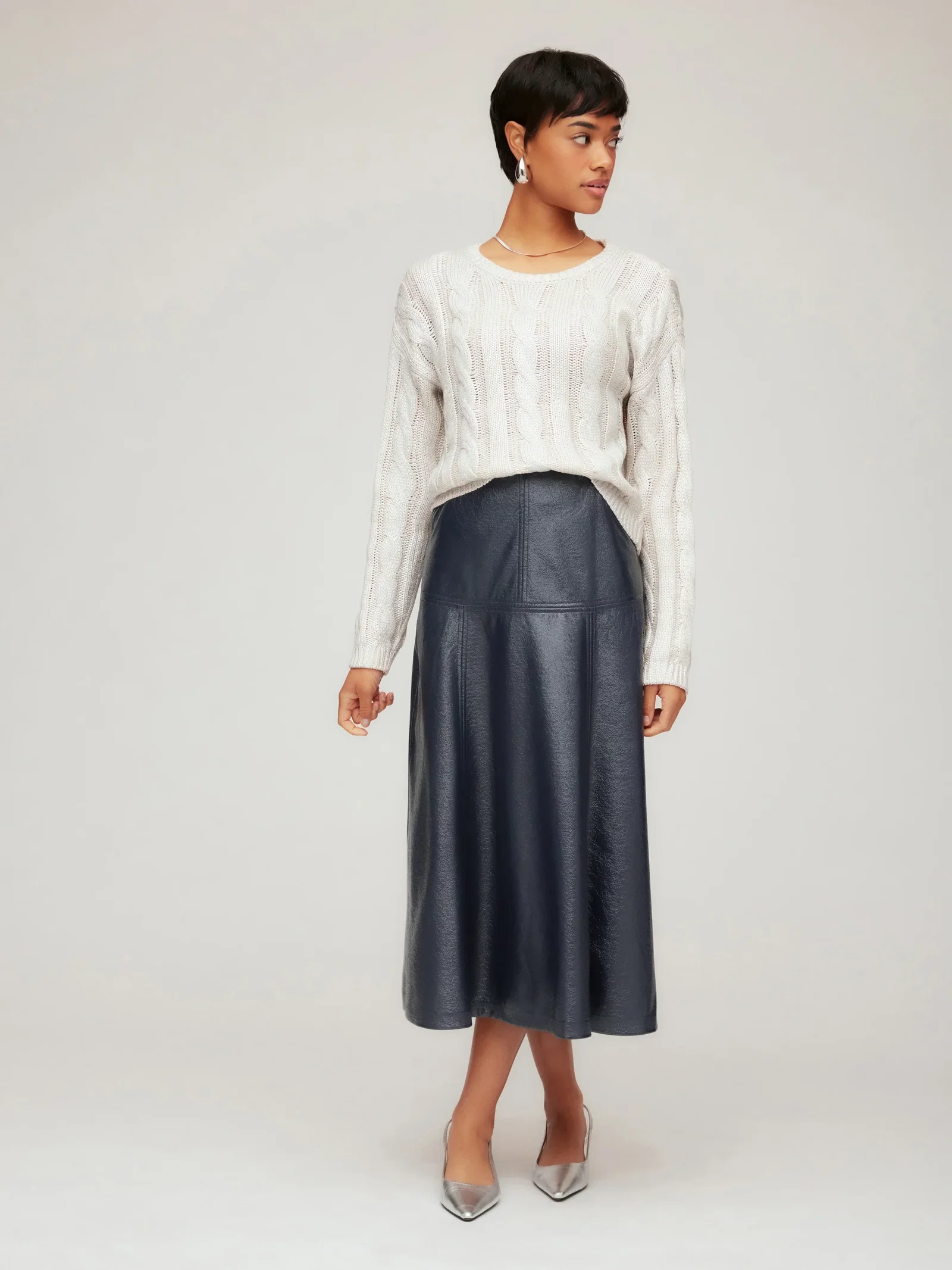 Image of Bronwyn Faux Patent Leather Midi Skirt