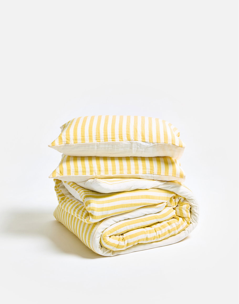Yellow Muslin Striped Duvet Cover Set King
