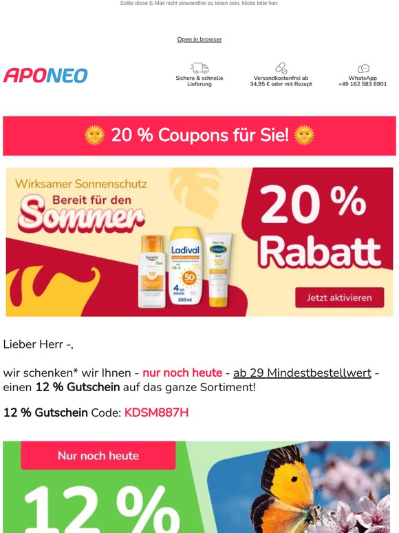 🌞 20 % Coupons + 12 % Gutschein* - nur 29 € Mindestbestellwert!🌷