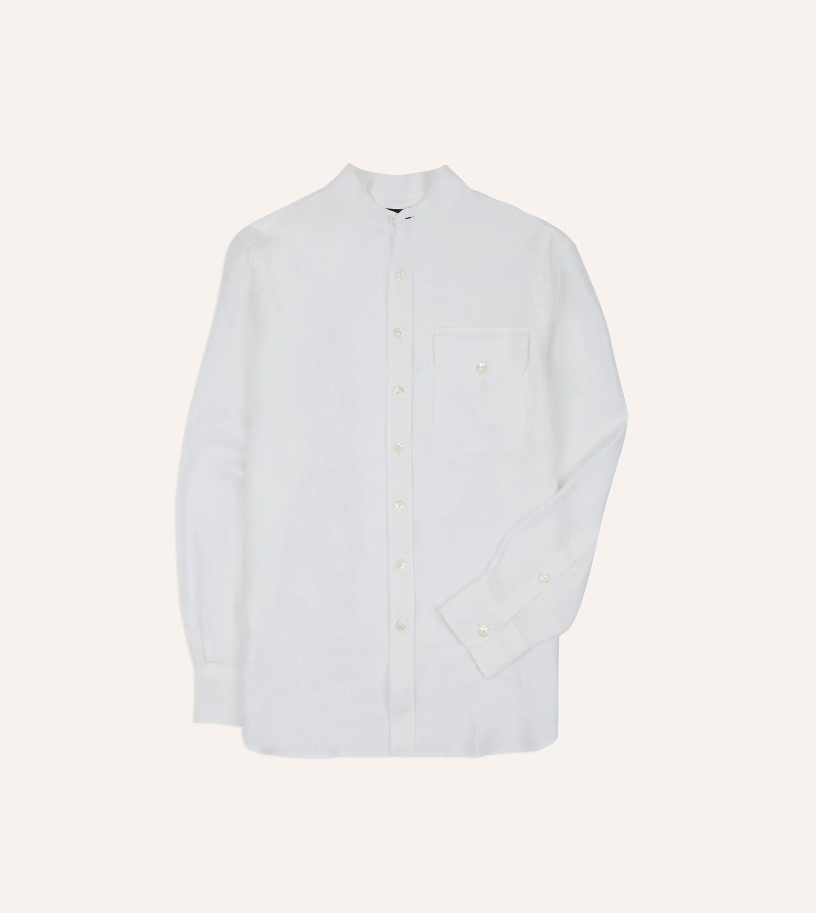 Image of White Linen Mandarin Collar Shirt