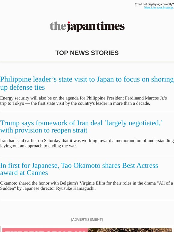 Today's top news: Philippine leader’s state visit to Japan to focus on shoring up defense ties