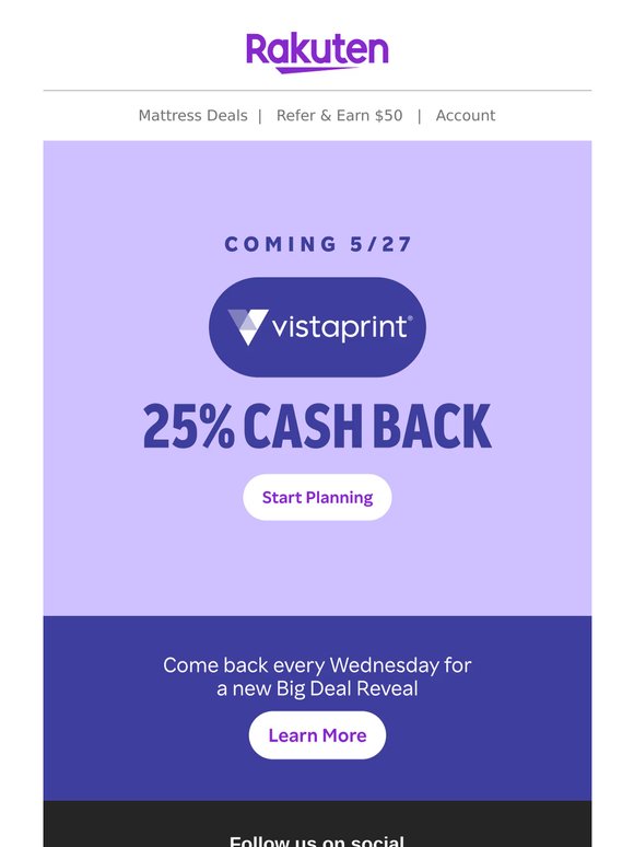 Coming 5/27 🔔25% Cash Back at VistaPrint