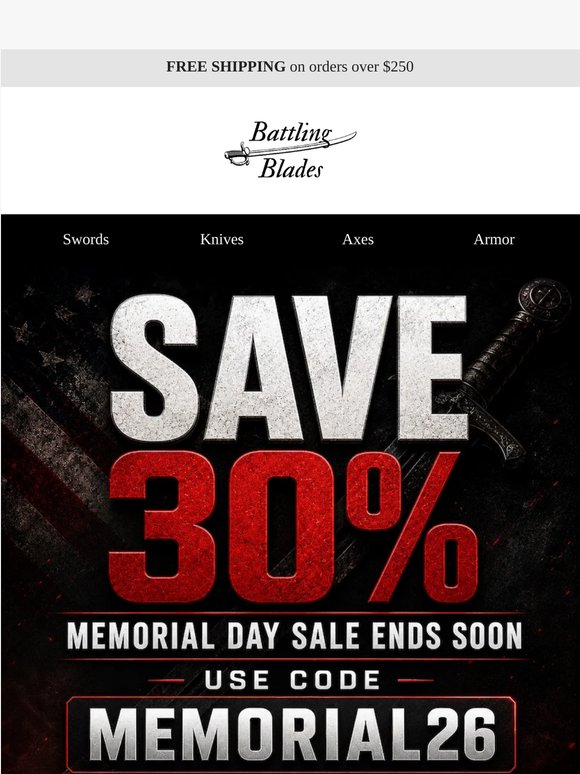 ⚔️ Memorial Day Sale Ends Soon: Save 30% On All Items