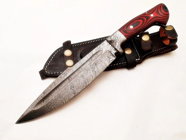 Image of Bowie Knife- Outdoors Knife- High Carbon Damascus Steel Blade- Hunting Knife