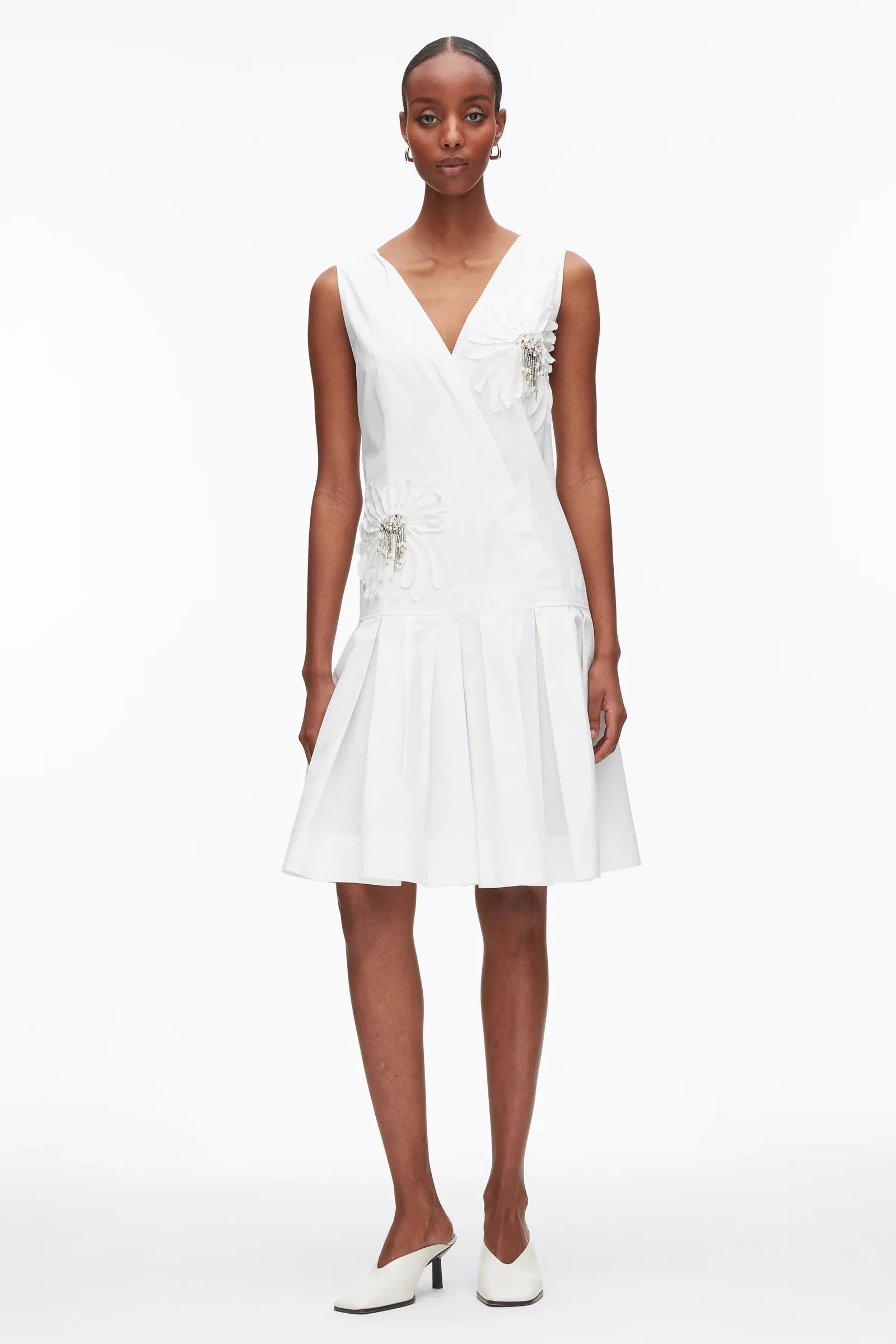 Image of Draped Tank Dress with Floral Appliqué