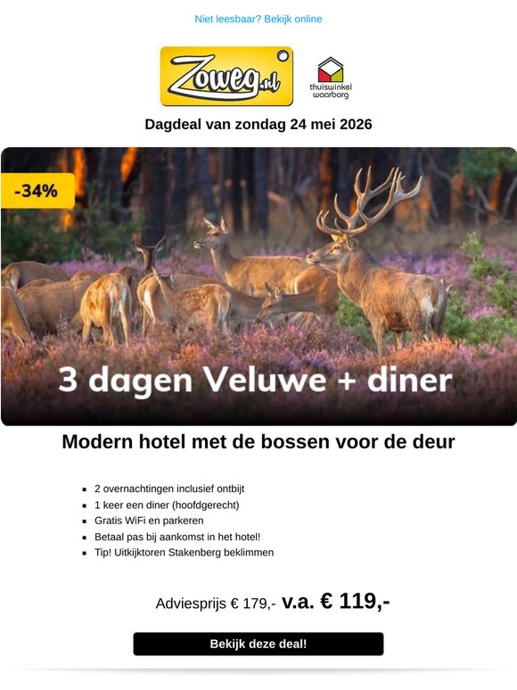 3 dagen Veluwe + diner v.a. 119,-