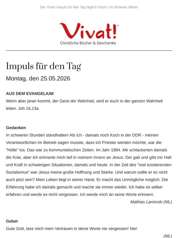 Impuls für Montag, den 25.05.2026 - von Vivat!