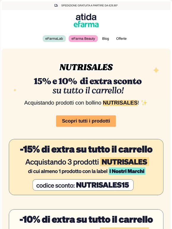😍 NutriSales | Fino al -15% EXTRA ancora per poco!