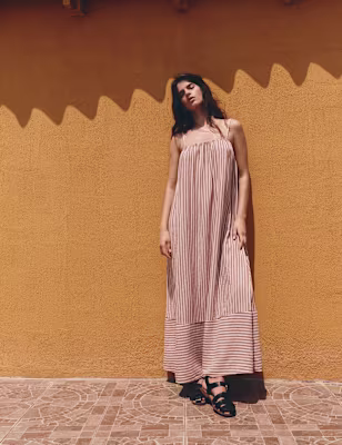 Linen Rich Striped Maxi Slip Dress