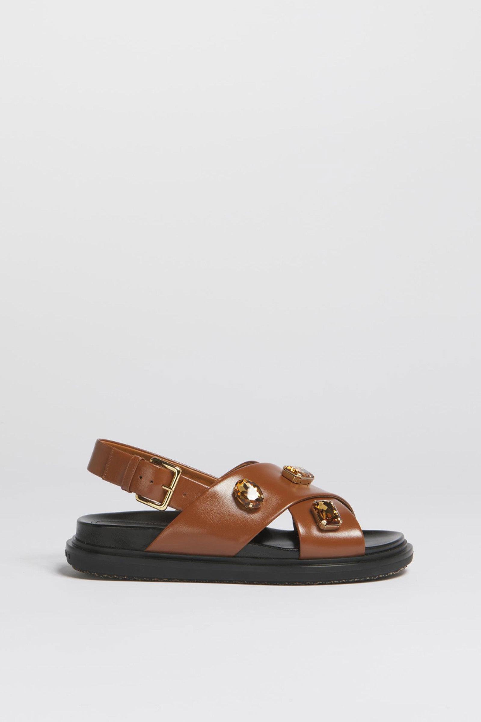 Marni Leather Fussbett w/ Crystals in Brown.2