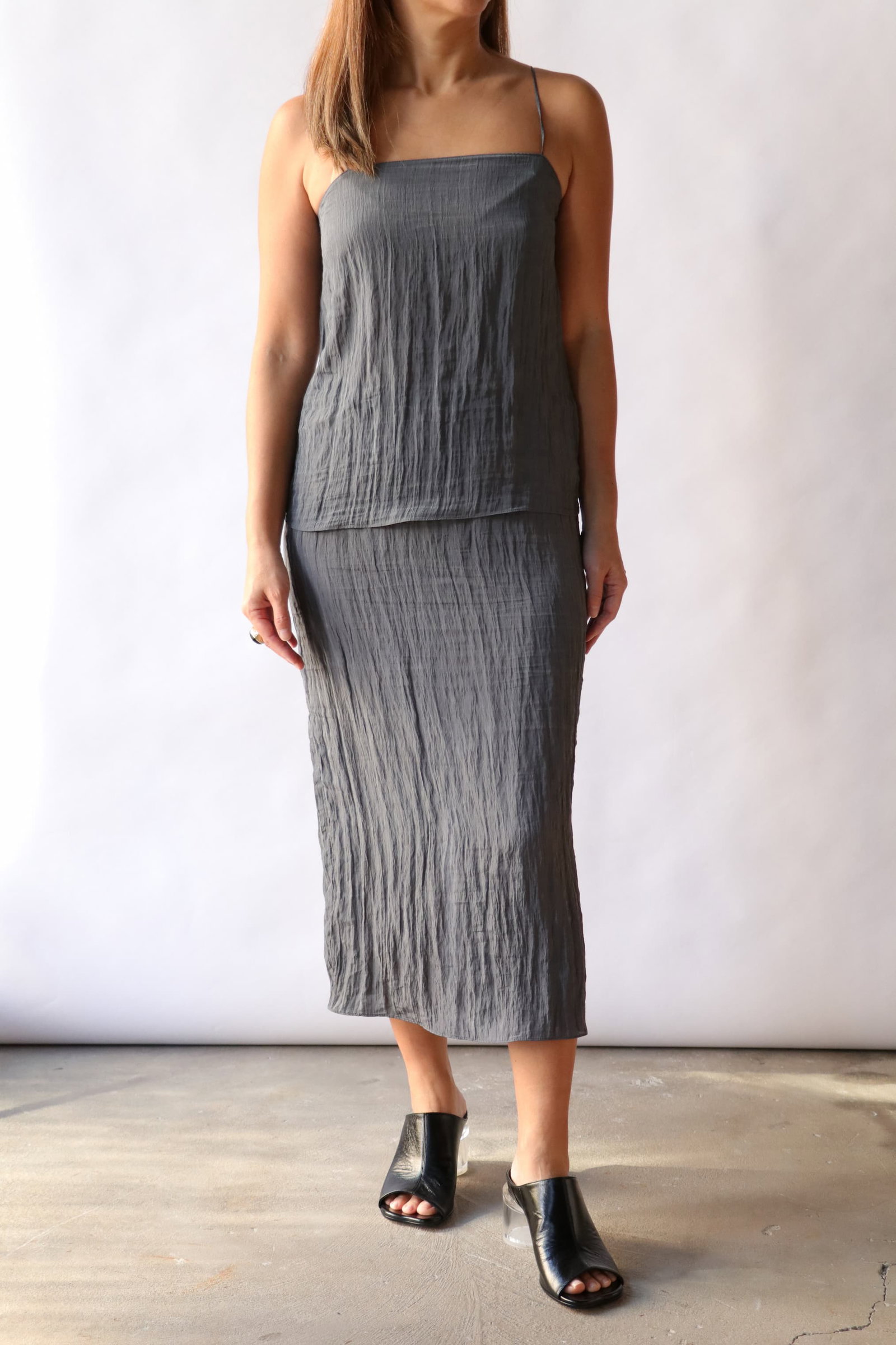 Tibi The Crinkle Slip Skirt in Dark Grey -- (compressed)