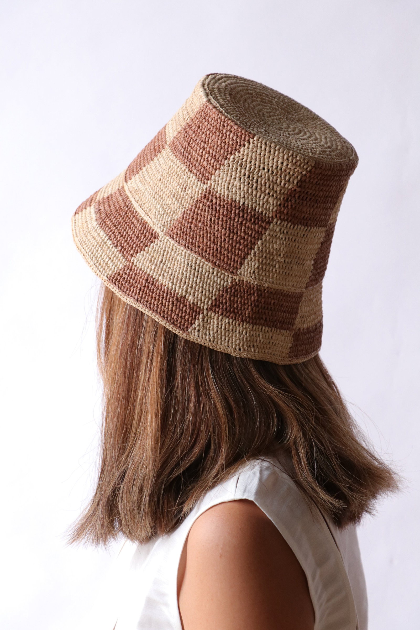 Alémais Michelle Raffia Checked Bucket Hat