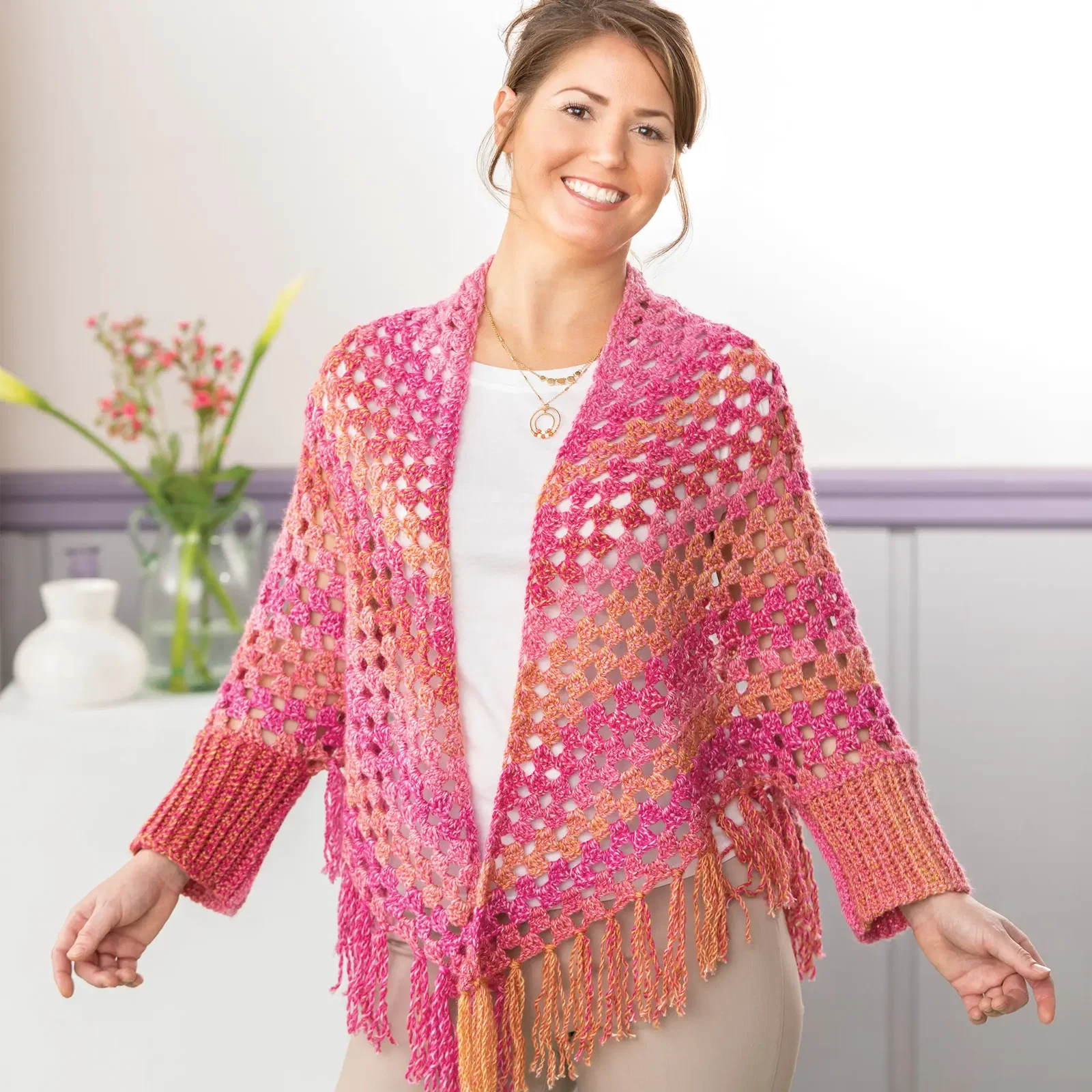 Image of ANNIE'S SIGNATURE DESIGNS: Rubicond Sleeved Shawl Crochet Pattern - Digital Download