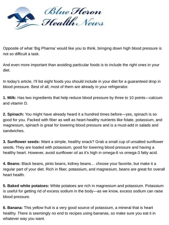 8 Foods Lower Blood Pressure (common and inexpensive)