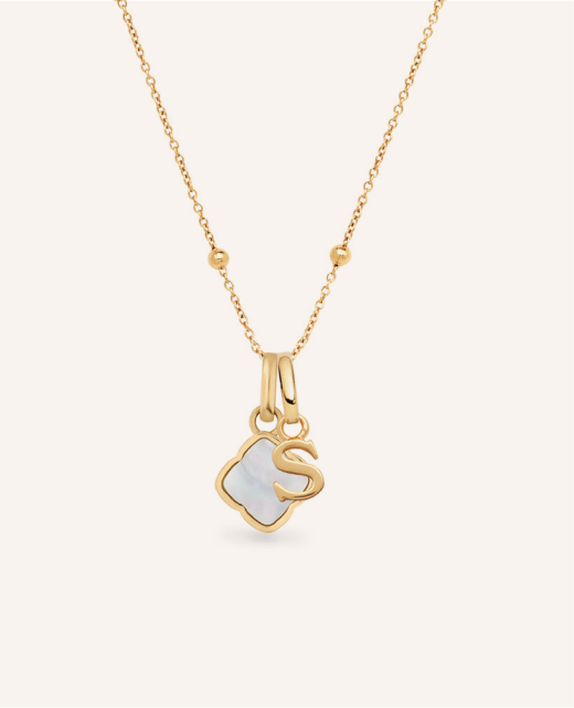 Pearl Clover & Initial Necklace (Gold)