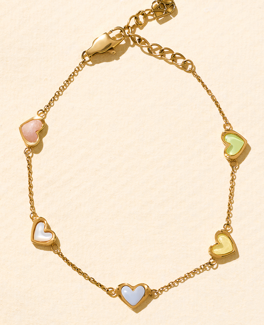 Multi Pastel Mini Hearts Bracelet (Gold)