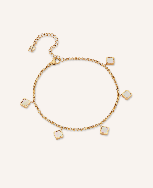 Mini Pearl Clover Anklet (Gold)