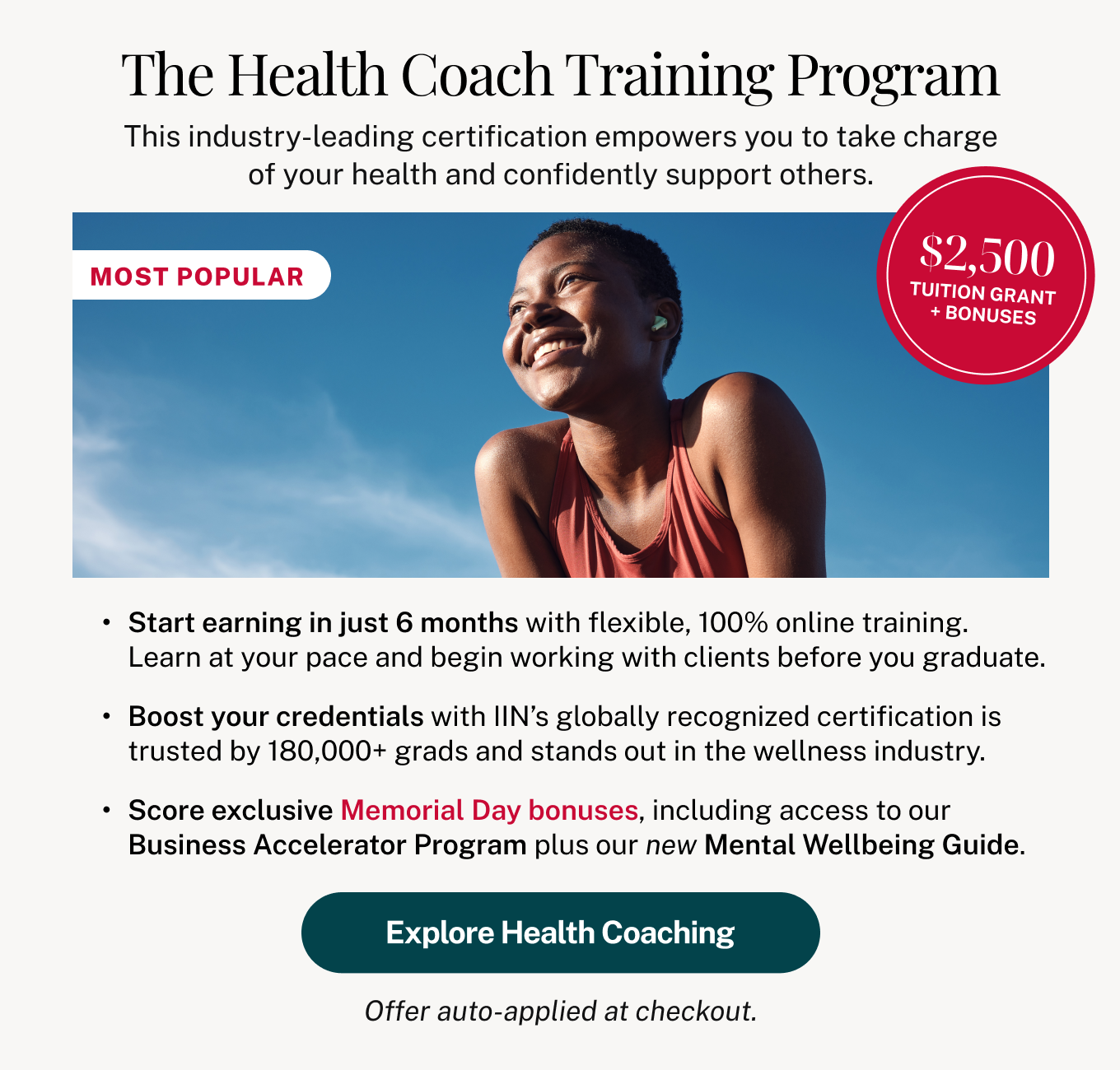 The Health Coach Training Program: $2,500 tuition grant + bonuses