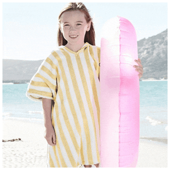 Kinder Bade-Poncho, personalisierbar - gelb gestreift