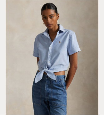 Camisa de algodón Cotton Oxford con lazada azul