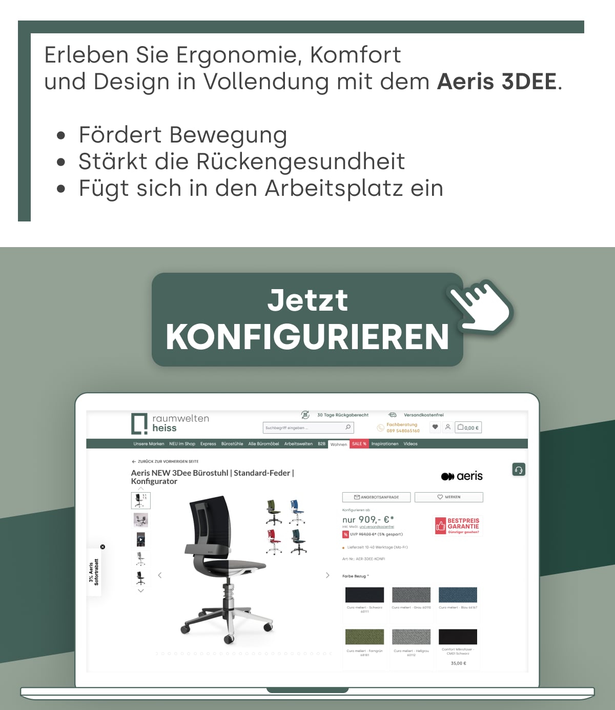 Erleben Sie Ergonomie, Komfort und Design in Vollendung mit dem Aeris 3DEE. Fördert Bewegung Stärkt…