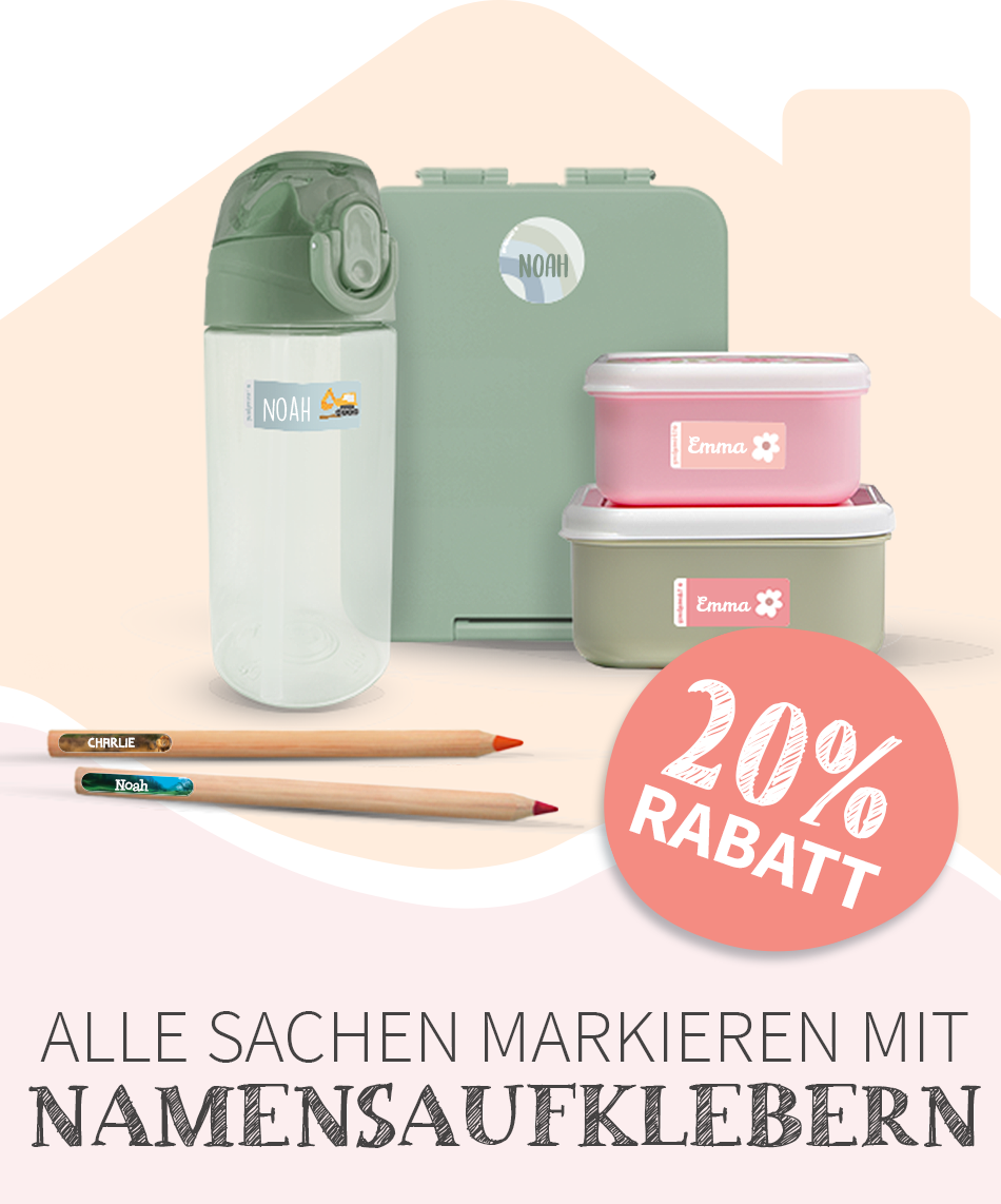 20% Rabatt auf alle Namensaufkleber