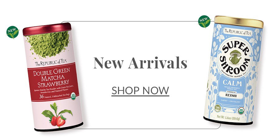 New Arrivals: Double Green Matcha Strawberry tea tin and SuperShroom Calm tea tin