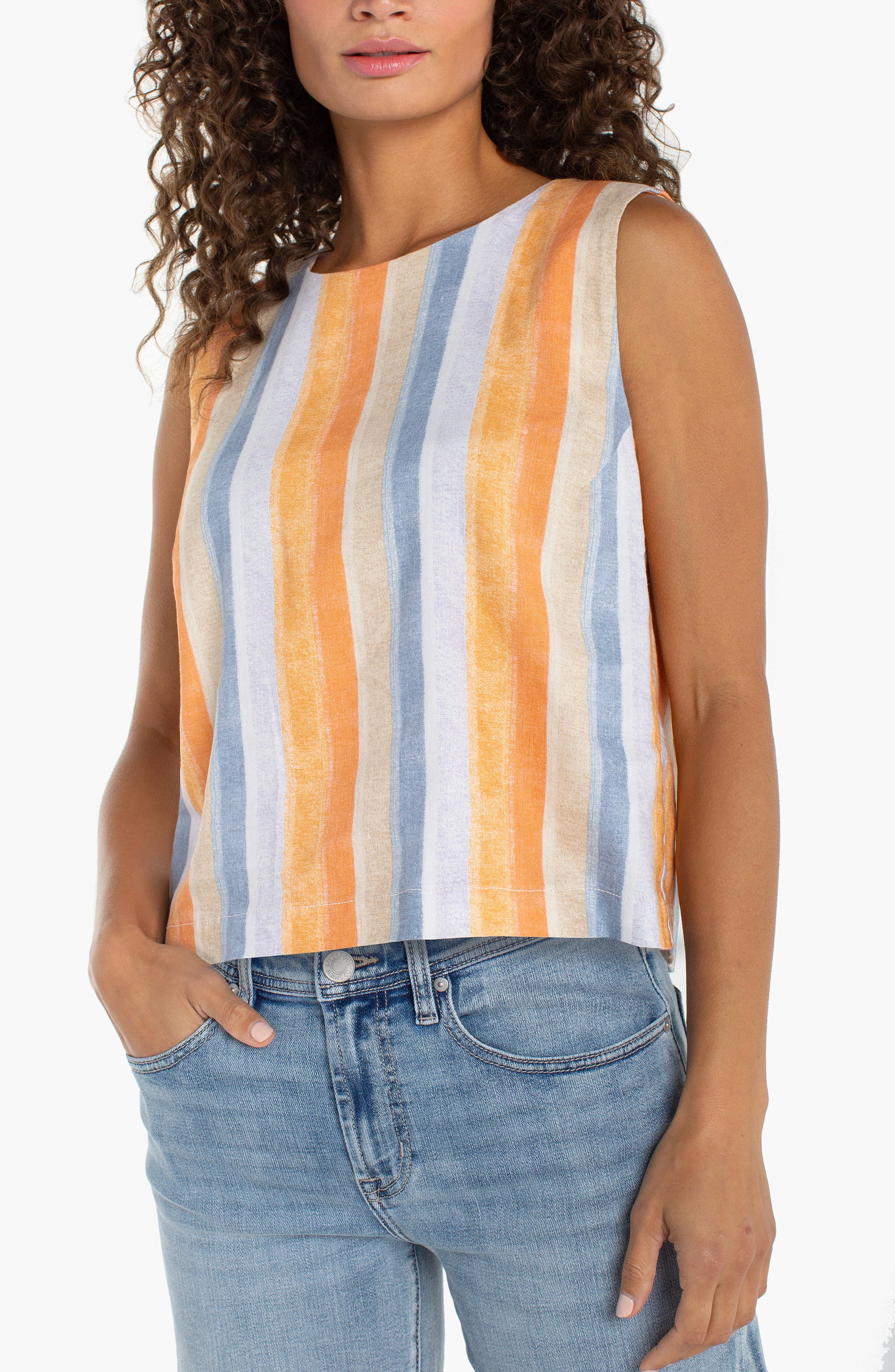 Image of SLEEVELESS SHELL TOP W/ BUTTON BACK