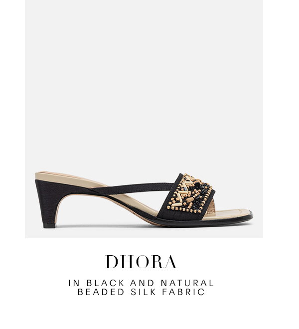 DHORA IN BLACK AND NATURAL BEADED SILK FABRIC