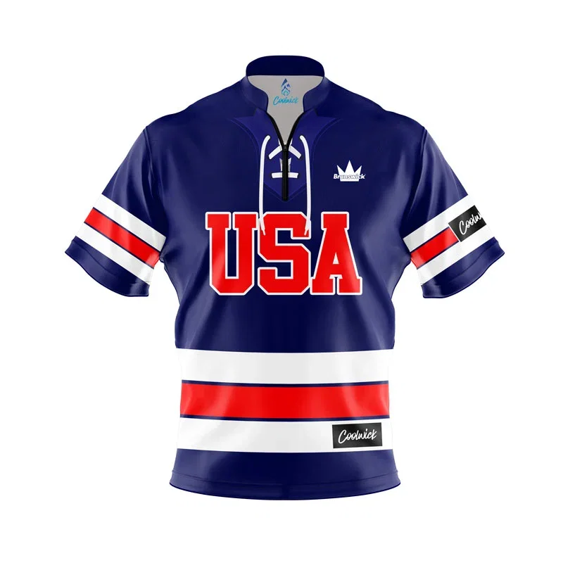 Image of USA Sweater Fast Track CoolWick Bowling Jersey - Brunswick