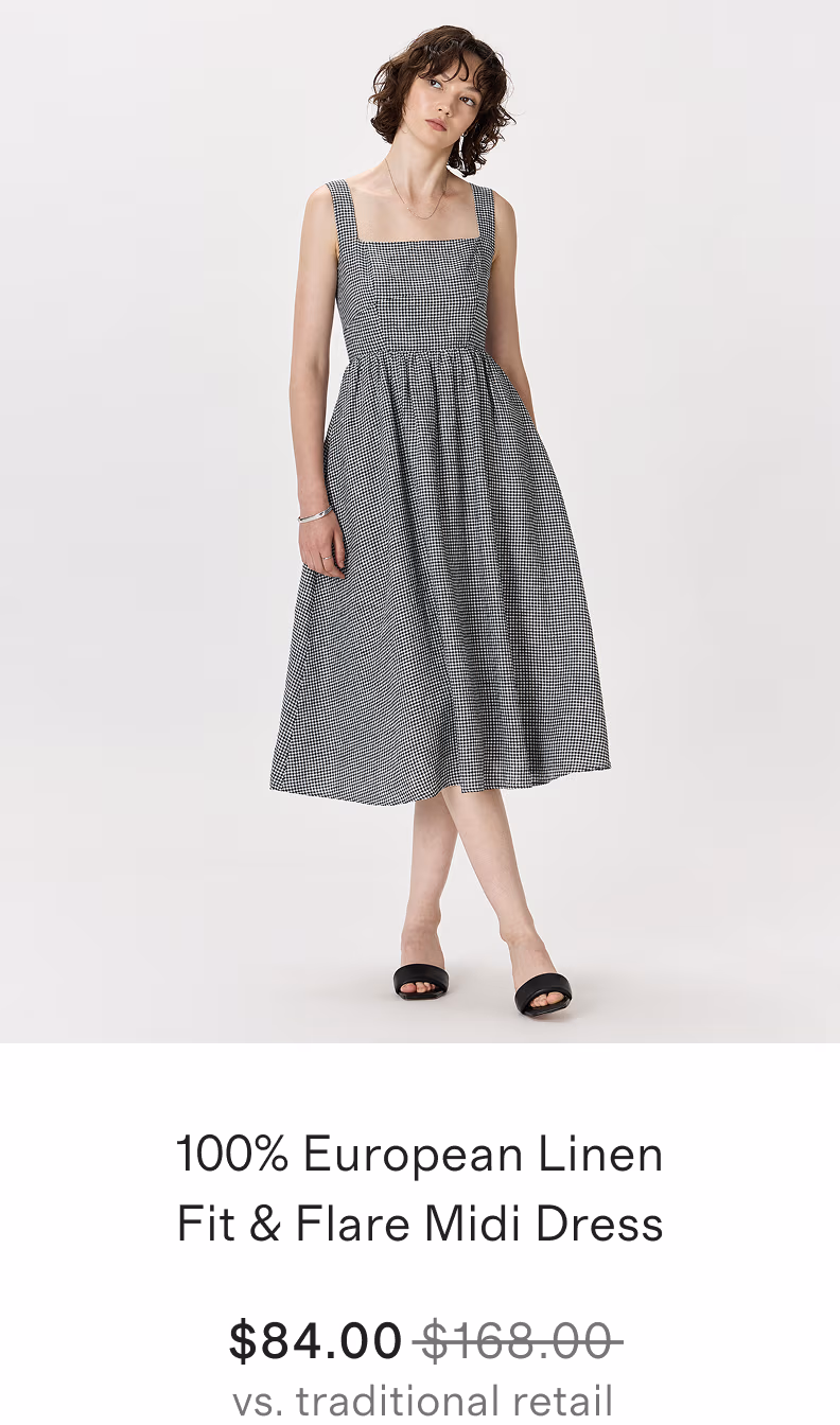 100% European Linen Fit & Flare Midi Dress