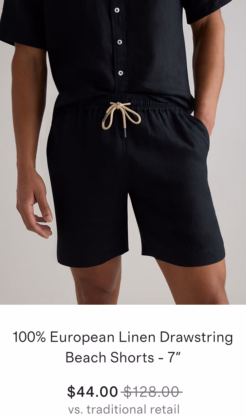 100% European Linen Drawstring Beach Shorts - 7"