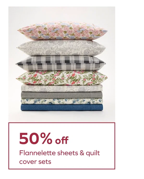 50% off Flannelette sheets & quilt cover sets