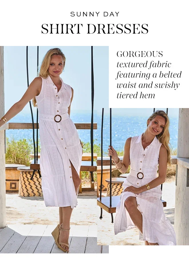 White Textured Sleeveless Shirt Dress