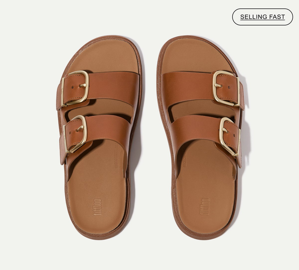 GEN-FF Buckle Two-Bar Leather Slides Light Tan
