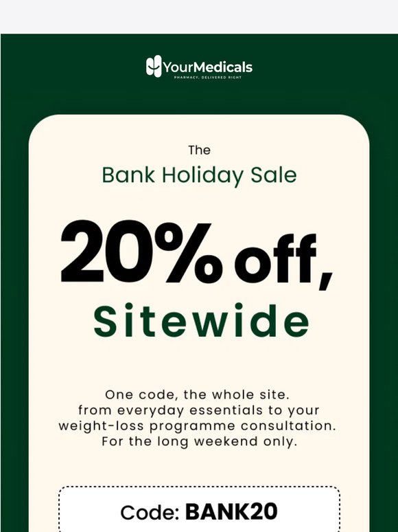 Ending Soon! 20% off site-wide including weightloss, this long weekend only