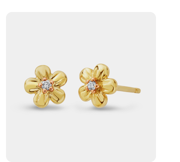 Nature's Wonder 9ct Solid Gold Forget-Me-Not Stud Earrings with Diamonds