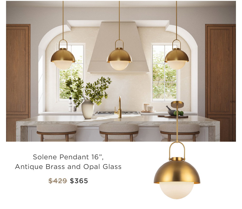 Solene Pendant 16”,  Antique Brass and Opal Glass