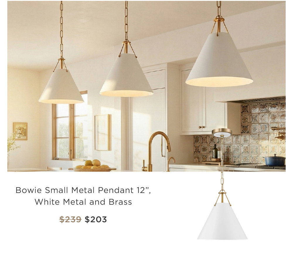 Bowie Small Metal Pendant 12”, White Metal and Brass