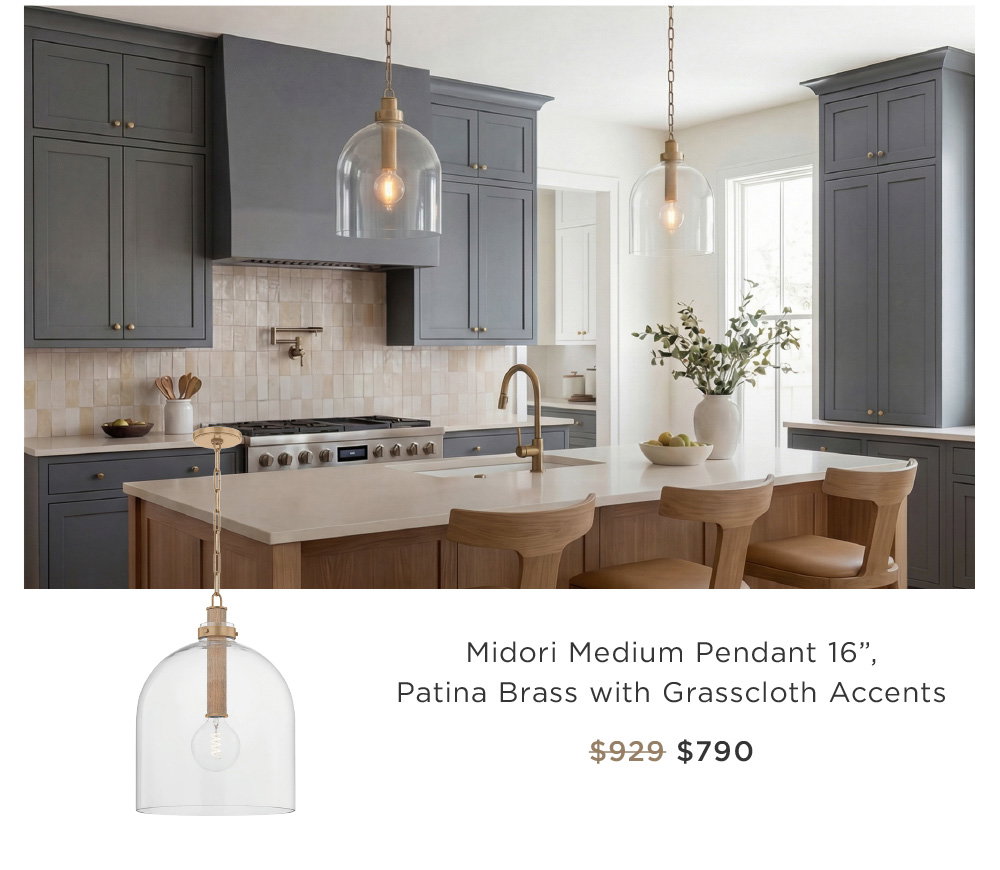 Midori Medium Pendant 16”,  Patina Brass with Grasscloth Accents