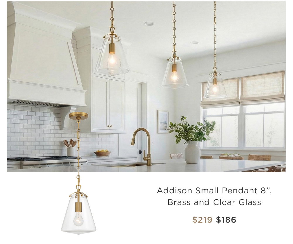 Addison Small Pendant 8”,  Brass and Clear Glass