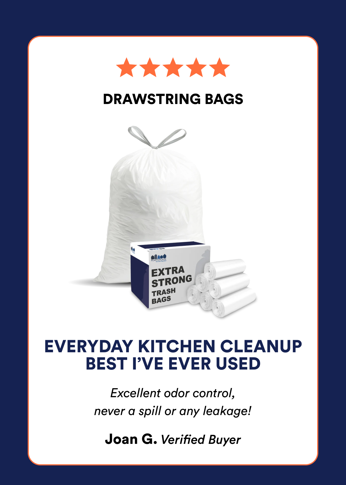 5 star review - Drawstring bags - best kitchen cleanup with odor control.